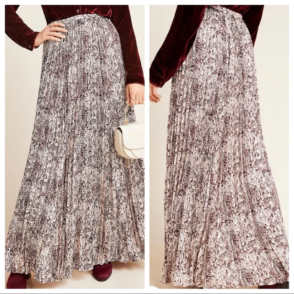 ANTROPOLOGIE Wesley Pleated Snake-Print‎ Maxi Skirt - HTF